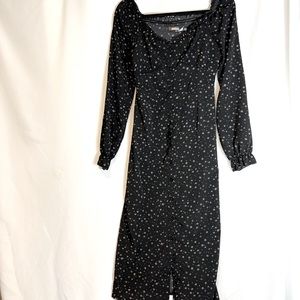 Black with beige flower detail Midi dress, with buttons all the way up . Size 0.